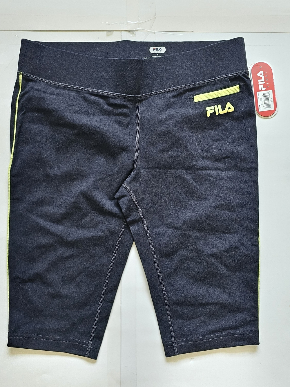 Fila Navy Bike Shorts with Neon Yellow Trim
